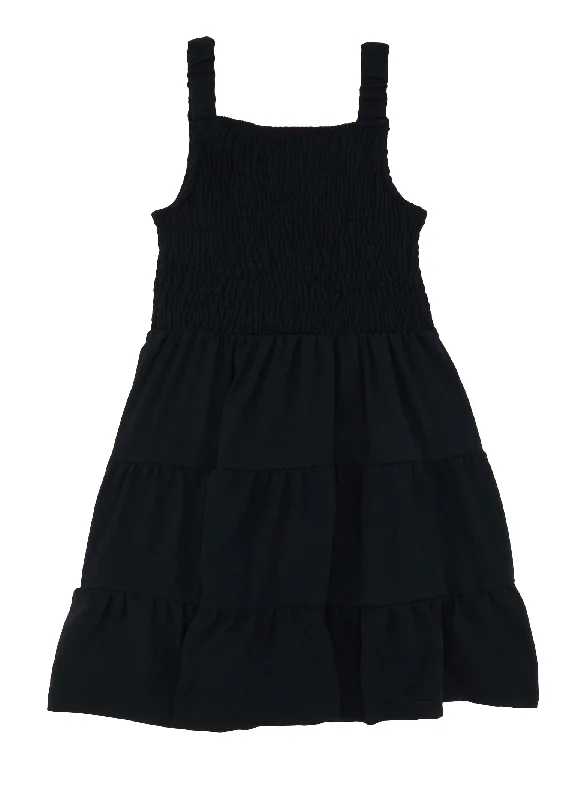 Girls Sleeveless Smocked Tiered Dress