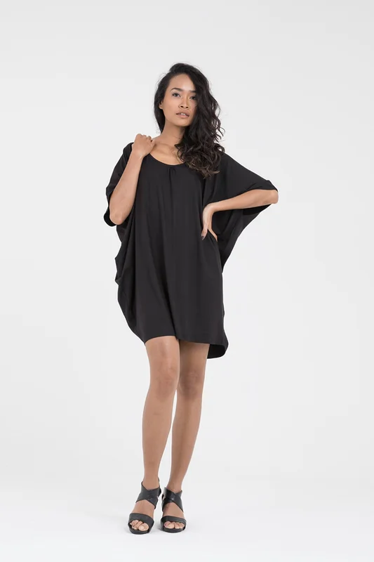 Black Jersey Loose Fitting Cocoon Dress