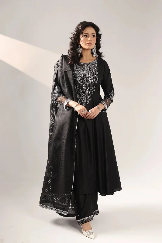 Black Katan 3pc Frock Outfit