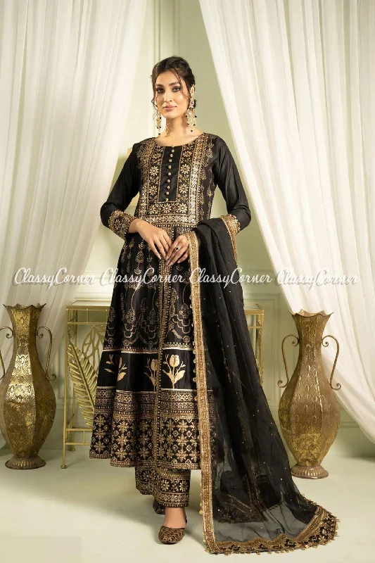 Black Katan Embroidered Readymade Suit