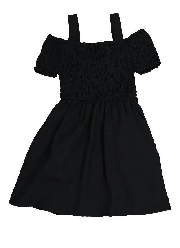 Little Girls Smocked Cold Shoulder Dress