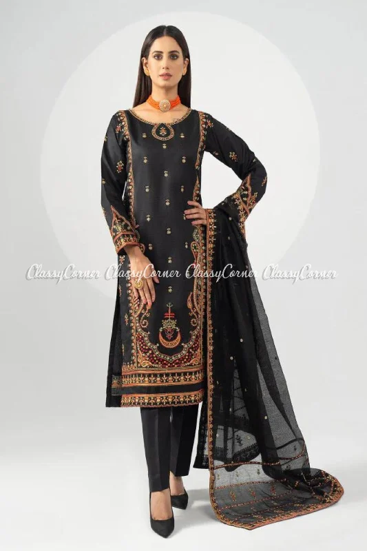 Black Multi Katan Embroidered Salwar Kameez