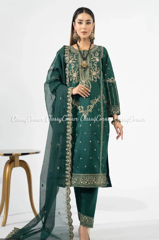 Bottle Green Katan Embroidered Formal Wear Suit