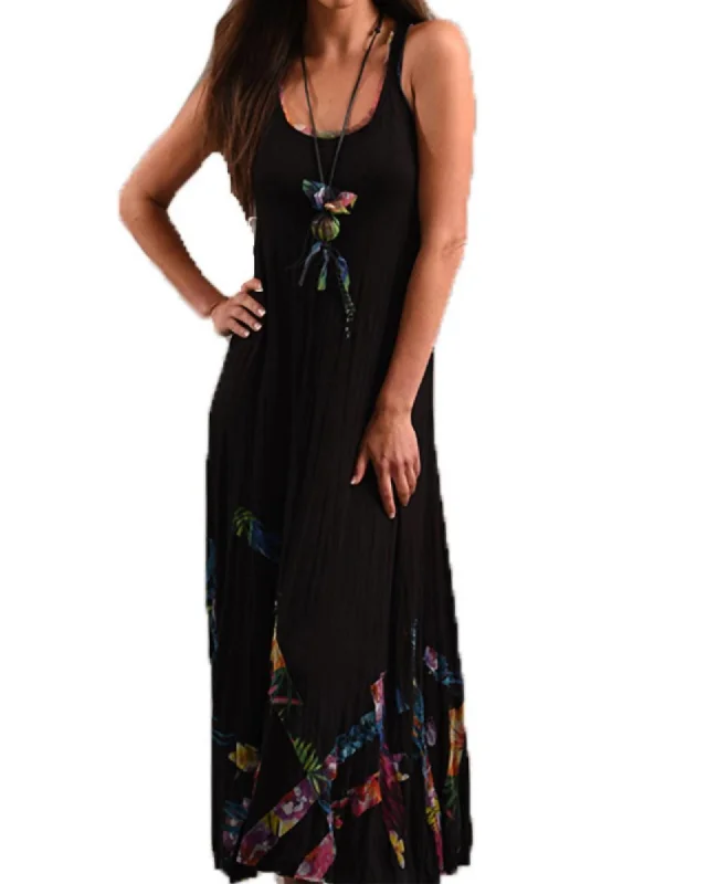 Bra-Friendly Vibrant Tropical Dress In Black | Black