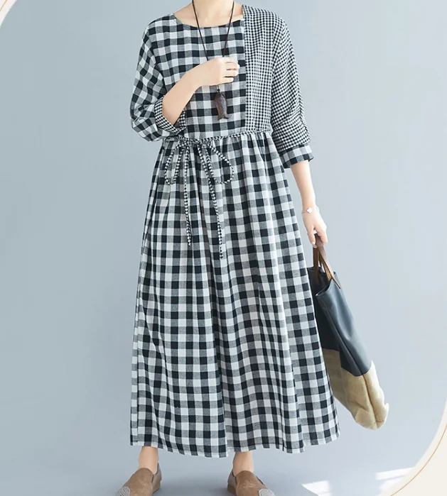 Checked Dresses Loose Fall Dresses Casual Women Dresses ZRL97213