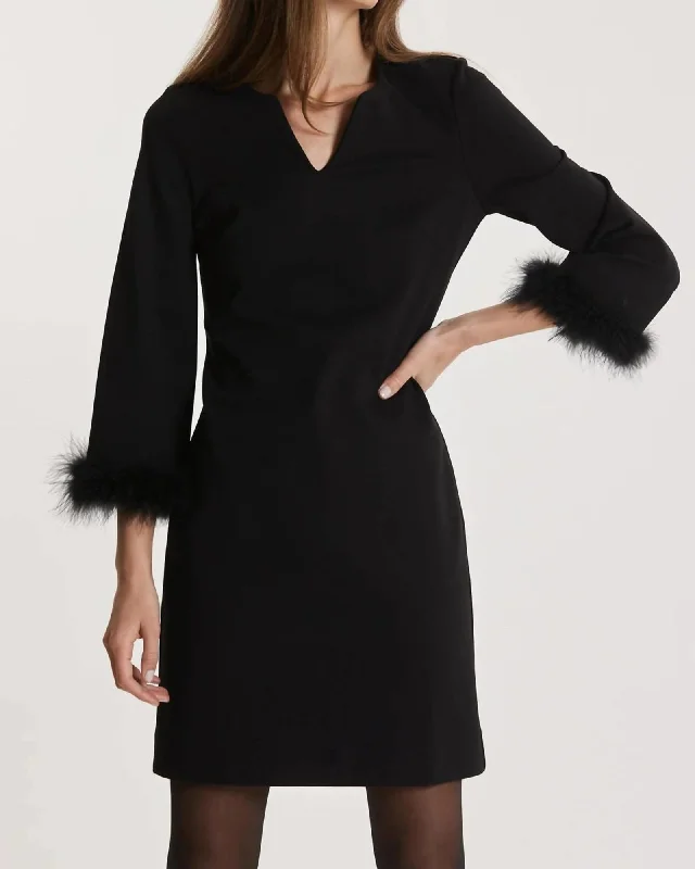 Chelsea Ponte Feather Dress In Black | Black