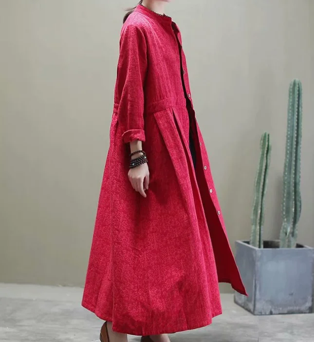 Cotton Linen Buttons Dresses Loose Winter Autumn Dresses Casual Women Dresses ZRL97213