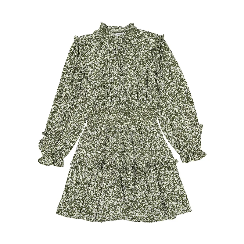 Designers Remix Khaki Flower Print Hawaii Smock Dress Girls' floral dresses