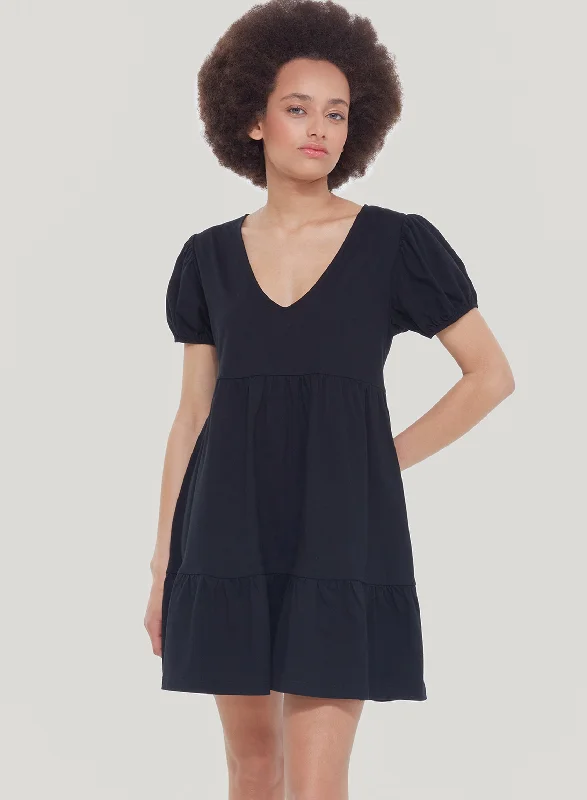 DEX SP23 V-NECK BABYDOLL DRESS IN BLACK