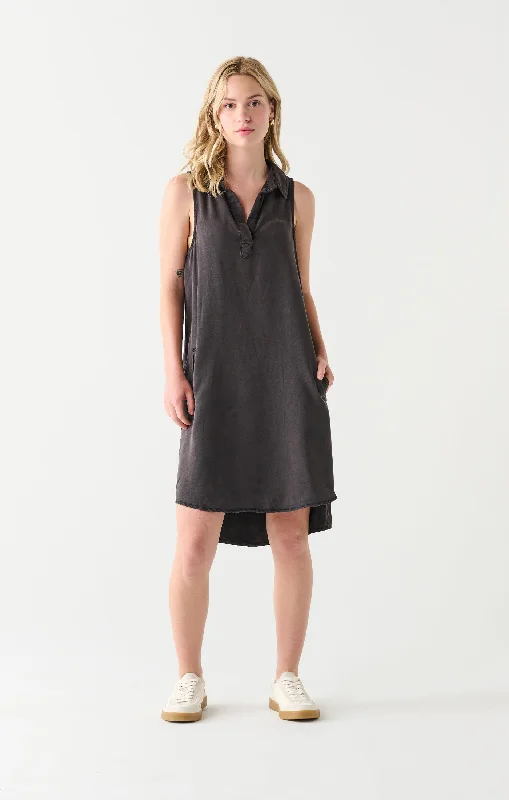 DEX SP24 A-LINE TENCEL KNEE LENGTH DRESS IN NEW BLACK WASH