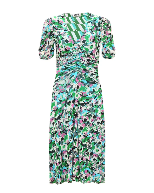 DVF KOREN REVERSIBLE DRESS | FLOWER BED/ARTA GEO GREEN