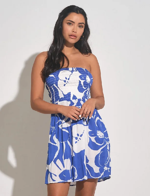 ELAN SP24 Dress Strapless Smock IN BLUE HIBISCUS