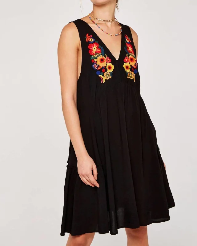 Embroidered Swing Dress In Black | Black