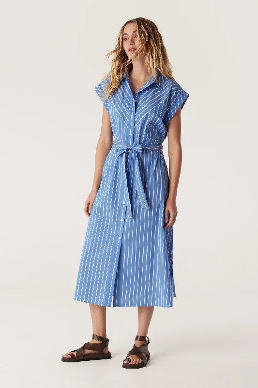 Felicity Stripe Poplin Dress - Blue Stripe