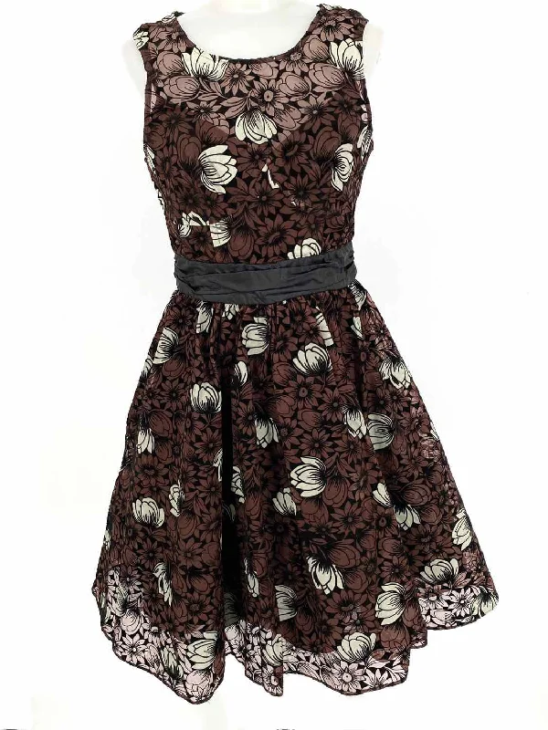 frock! Women's Brown/Black Empire Silk Floral Size 4 Dress Minimalist floral dresses