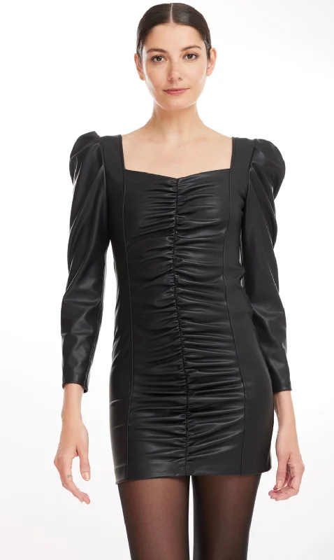 Generation Love - Estelle Vegan Leather Ruched Dress - Black