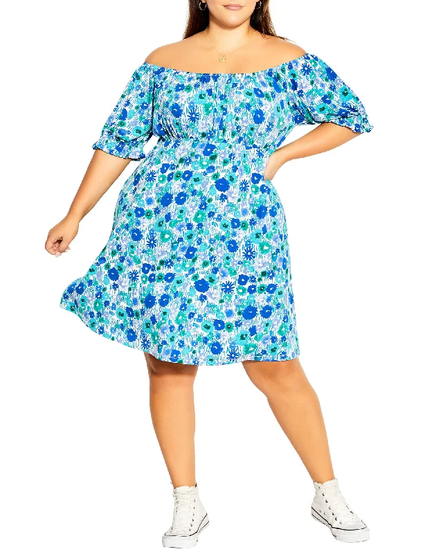 Gracie Printed Dress | Royal Blue / Turquoise Lightweight floral dresses for hot weather