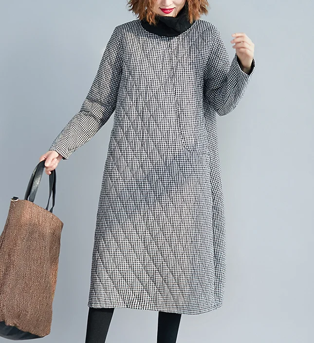 Gray Checked Dresses Loose Fall Dresses Casual Women Dresses SSM97213