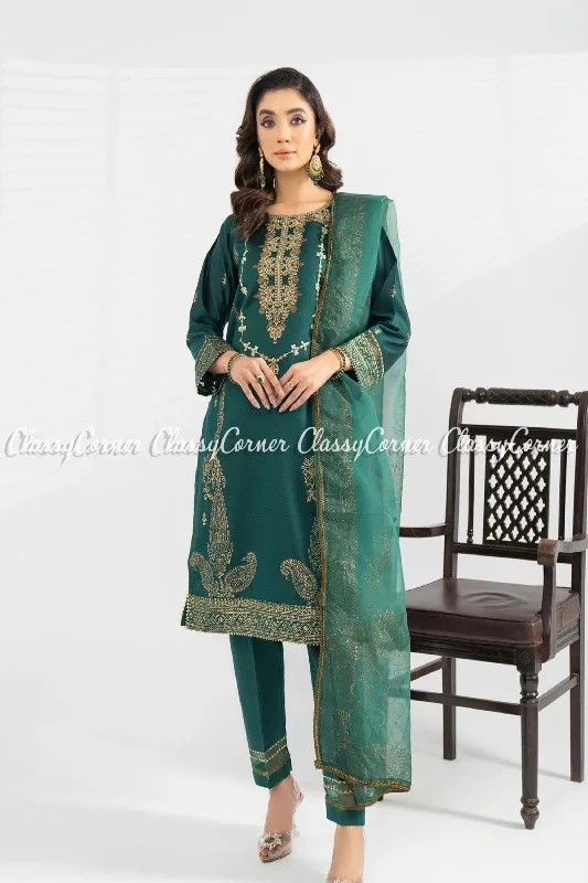 Green Golden Pakistani Readymade Salwar Kameez