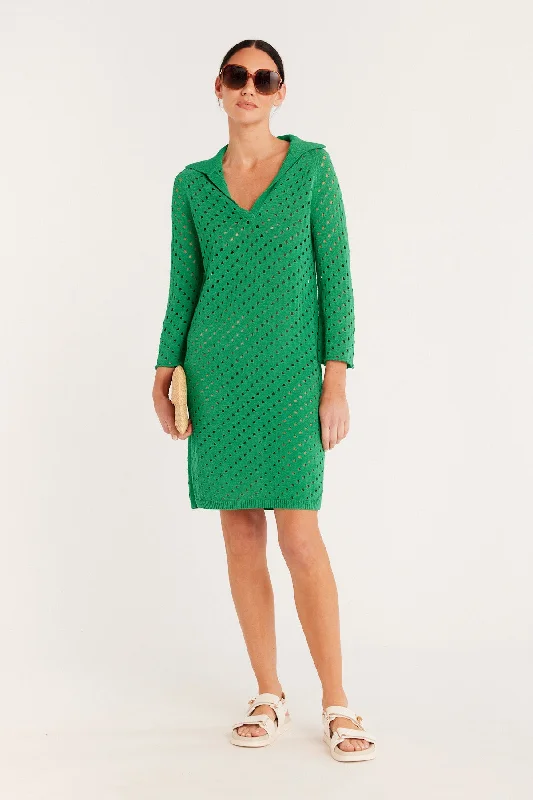 Henley Mesh Tunic - Emerald Green