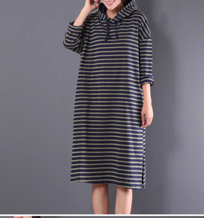 Hooded Autumn Women Dresses Casual Cotton Women Dresses WG97215