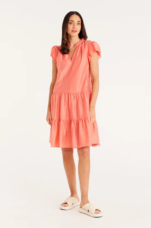 Iris Frill Dress - Coral