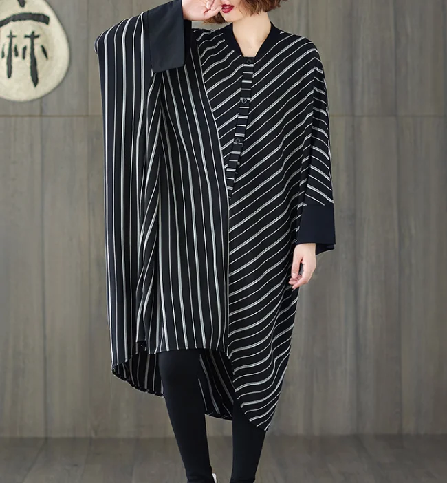 Irregular Black Stripe Loose Fall Dresses Casual Women Dresses SSM97213