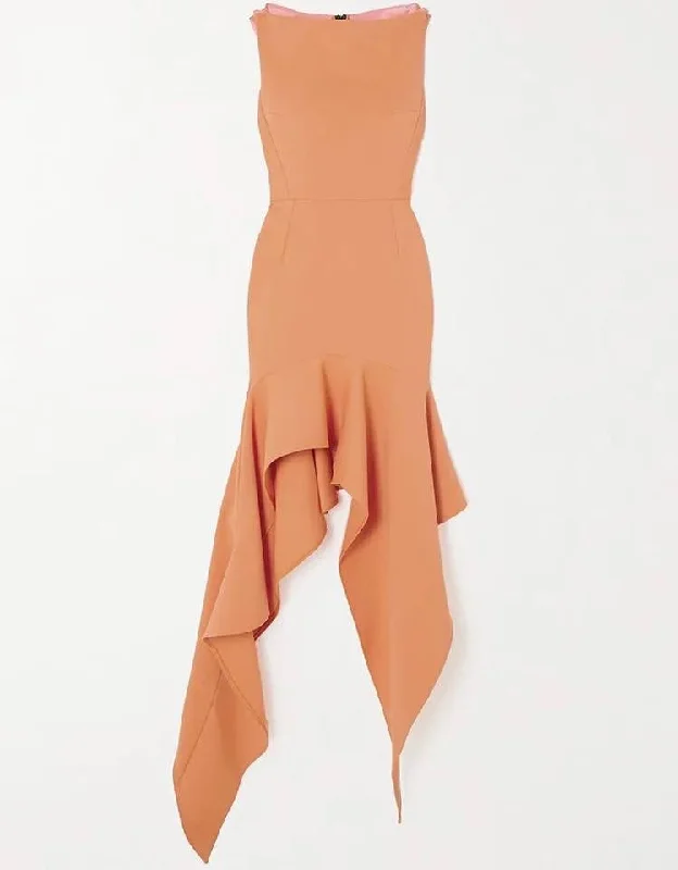 Irregular Flared Hem Dress In Orange