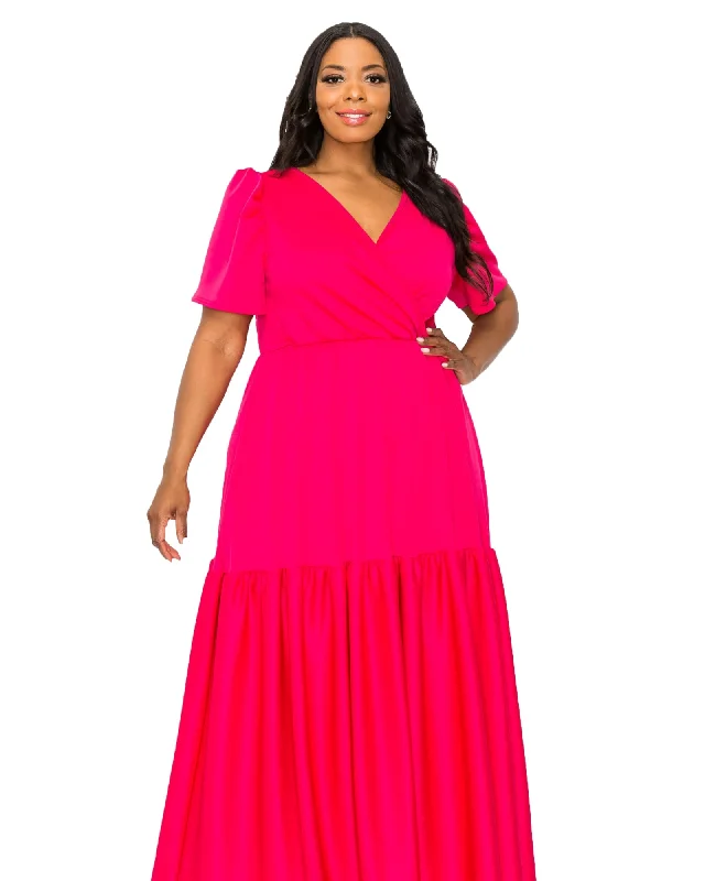 Joli Surplice Neck Dress | Fuchsia