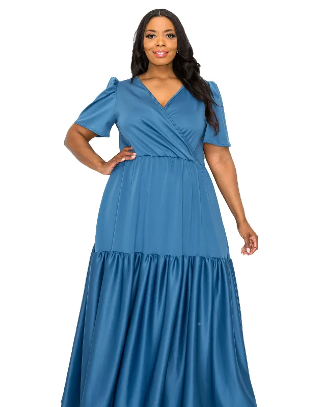 Joli Surplice Neck Dress | Indigo