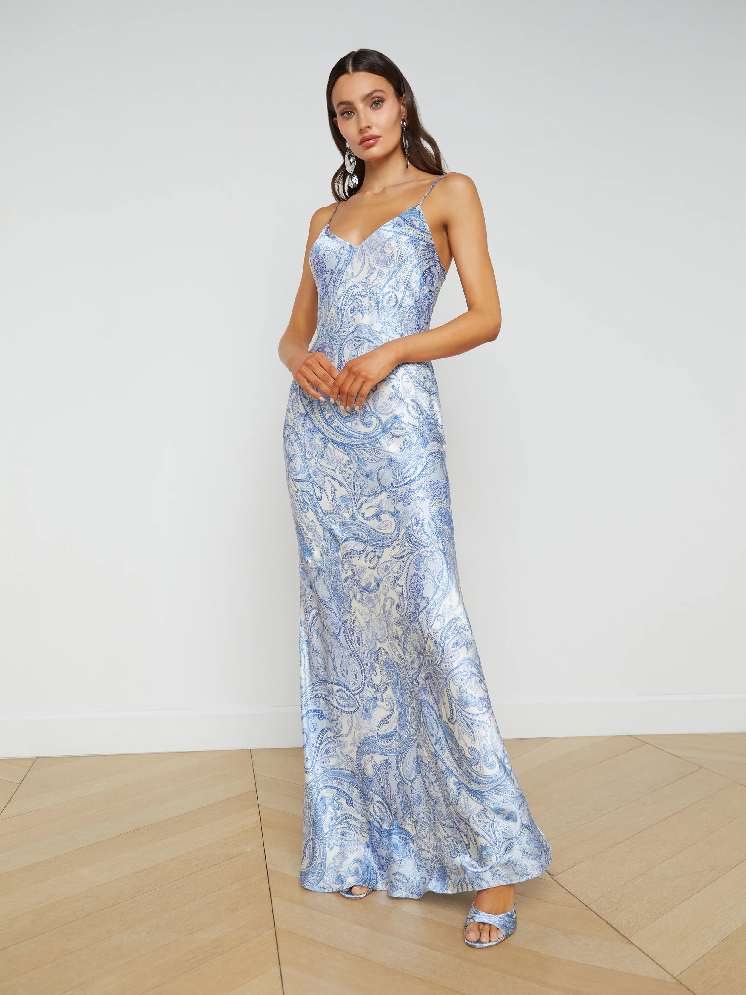 L’agence - Serita Silk Slip Dress - Ivory/Blue Decorated Paisley