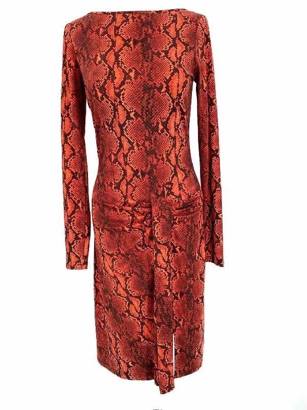 Michael by M. Kors Women's Orange Long Sleeve Snake Print Size XS Dress Stretchy floral dresses