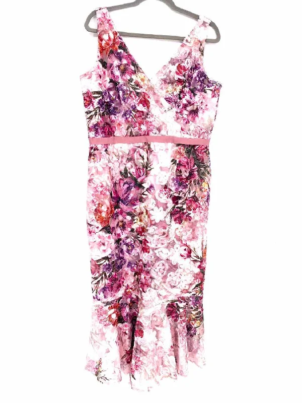 Marchesa Notte Women's Pink sheath Tulle Floral Size 12 Dress Chic floral dresses