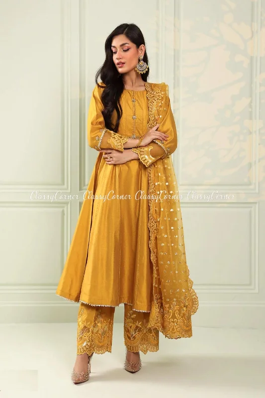 Mustard Katan Embroidered Shalwar Kameez