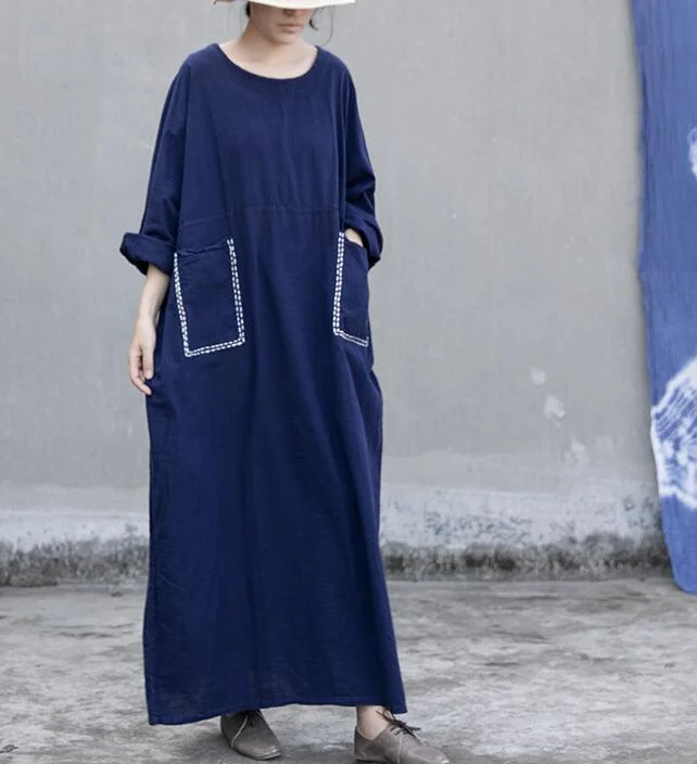 Navy Blue Women Dresses Casual Loose Women Dresses SSM97215