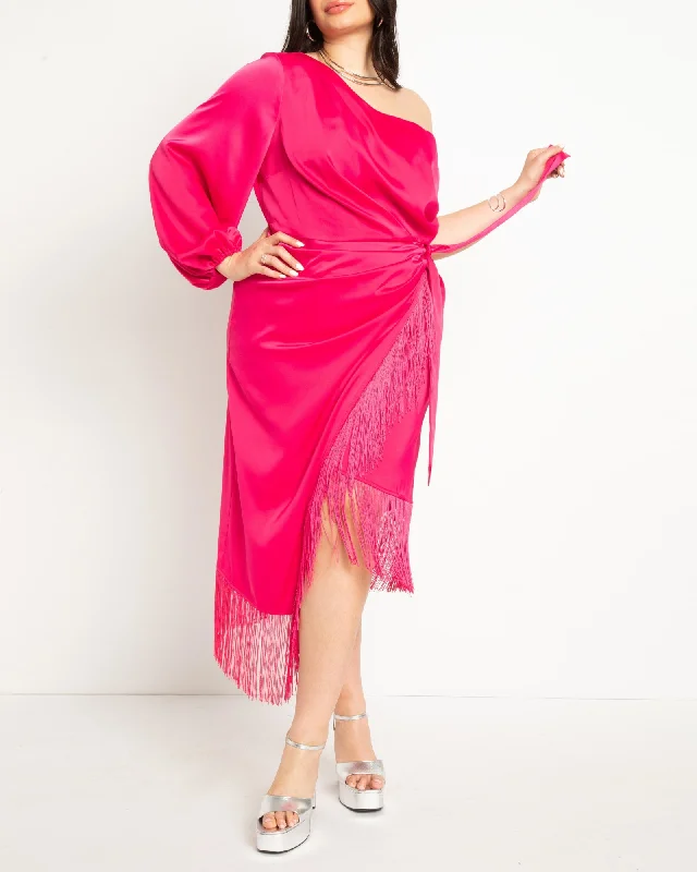 One Shoulder Fringe Dress | Pink Peacock