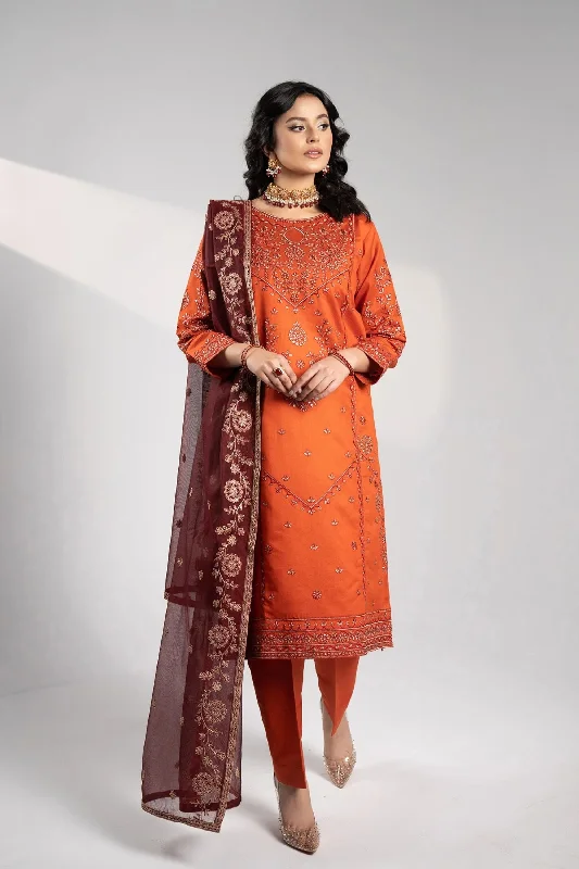 Orange Maroon Pakistani Katan Suit