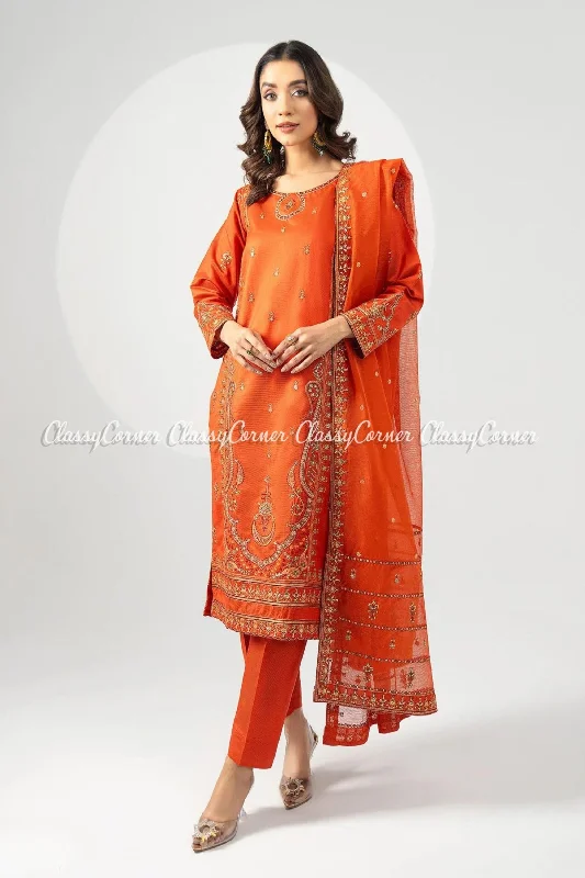 Orange Multi Katan Embroidered Salwar Kameez