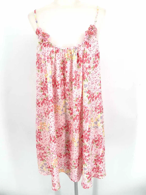 Oscar de la Renta Women's White/Pink Spaghetti Strap Polyester Floral Dress Short floral dresses