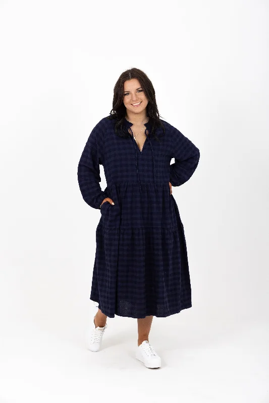 PARADISE DRESS - NAVY CHECK