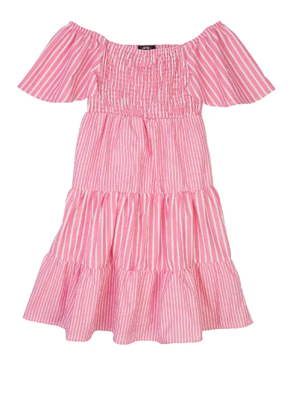 Girls Striped Smocked Tiered Dress