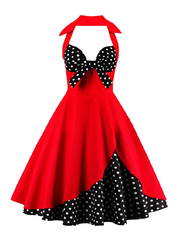 Polka Dot Vintage Dress with Halter Collar