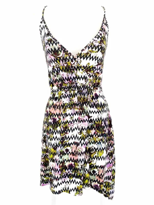 PrintEditionCRowley Women's White/Black/Purple Empire Cotton Blend Zig Zag Dress Boohoo floral dresses