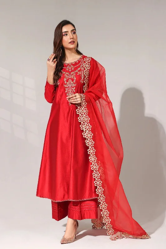 Red Formal Wear Katan Suit