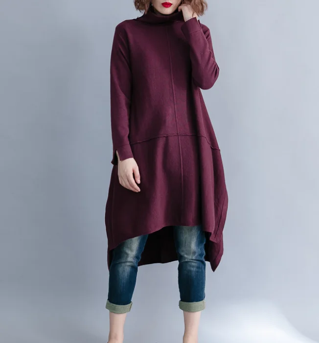 Red Knit Fall Irregular Hem Dresses Casual Women Dresses SSM97215