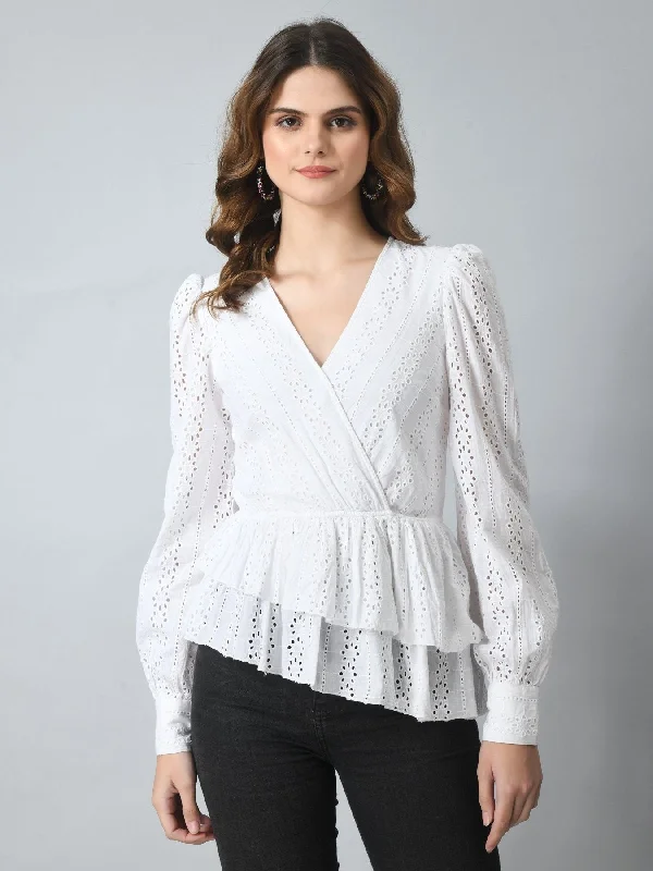 SMERA MART Women 100% Cotton Schiffli Crochet Wrap Top