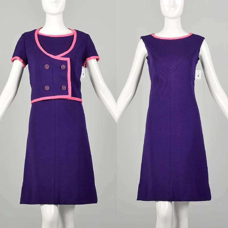 Small 1960s Shift Dress Purple Knit Set Jacket Outfit