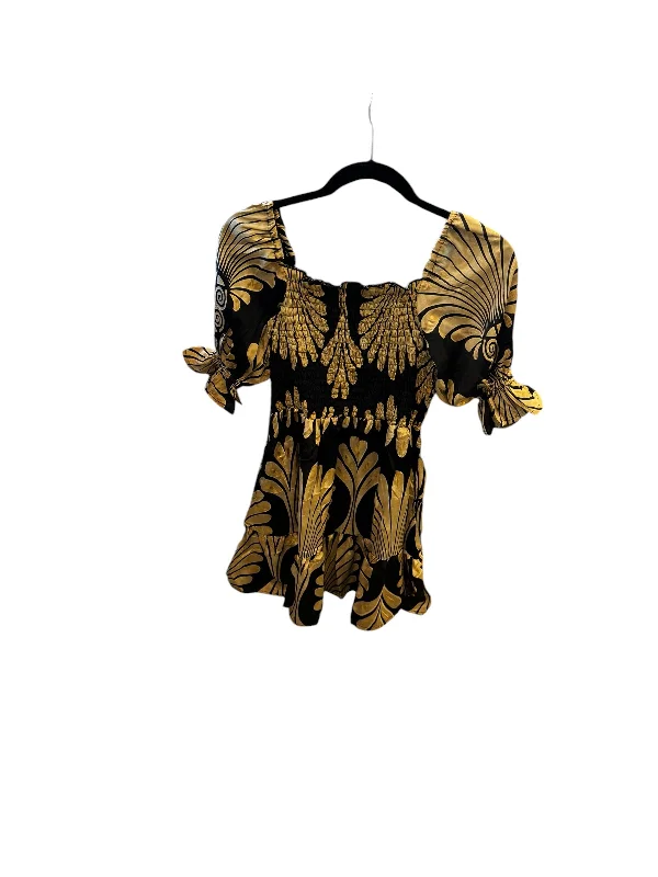 SMOCKED DRESS IN BLACK AND GOLD