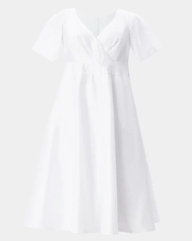 Surplice dupioni tea length dress | White