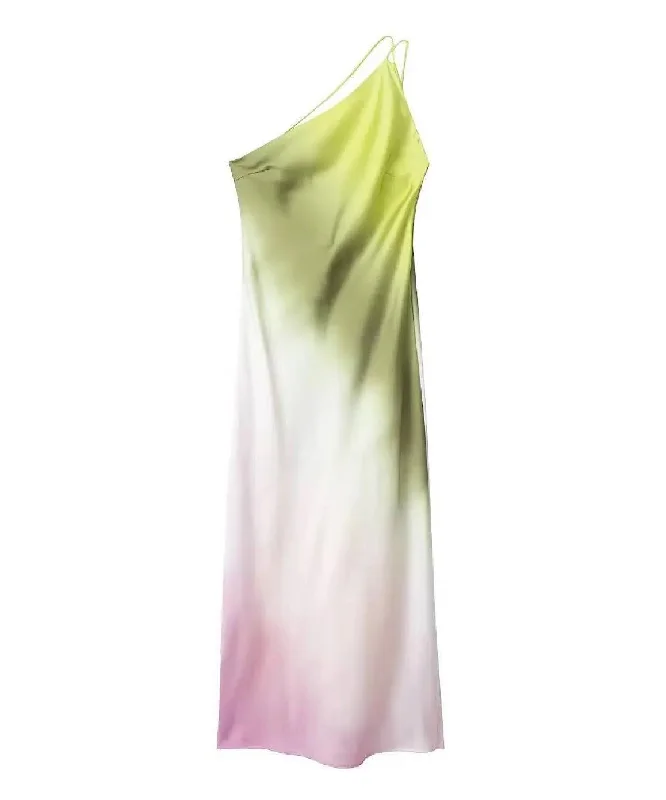 Tie Dye Asymmetrical Strapped Satin Dress